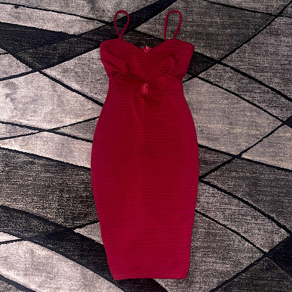 Red Cut Out Midi Dress